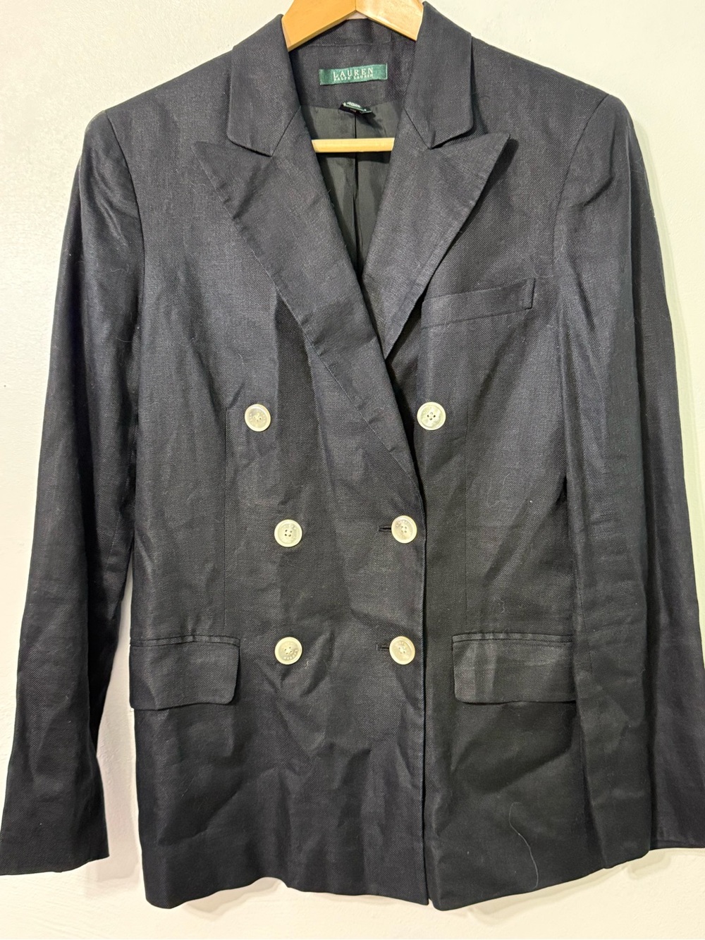 LaurenRalph Lauren Black Double-Breasted Linen Blazer size 8